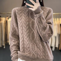 Damen Oversized Pullover mit Rundhalsausschnitt - Naturcamel