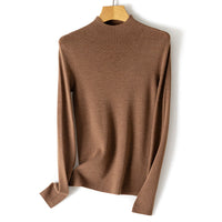 Damen Feiner Stretch-Feinstrickpullover mit halbem Stehkragen und schlanker Silhouette Nord Taschen - Dunkelkamel