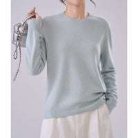 Damen Feiner Rundhals-Pullover aus Kaschmir-Mix mit gerippten Bündchen Nord Taschen - Seemondgrün
