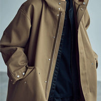 Herren Weit geschnittener wasserabweisender Parka mit Druckknopfverschluss und Kapuze Nord Taschen - Khaki