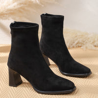 Damen Stiefeletten aus Wildleder mit Blockabsatz und Reißverschluss - Schwarz