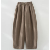 Damen Leinenmix Palazzo-Hose mit hohem Bund, elastischem Einsatz und Eingrifftaschen Nord Taschen - Khaki (Hose)
