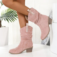 Damen Cowboy-Stiefeletten mit mittlerem Blockabsatz und gerafftem Schaft Nord Taschen - 9258 Rosa