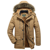 Herren Winterparka mit Kapuze, Knöpfen und Taschen - Khaki