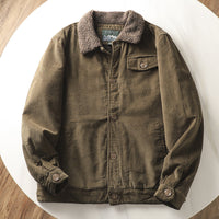 Herren gefütterte Cordjacke mit Teddykragen und Knopfleiste - Olivgrün