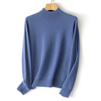 Damen Feiner Stehkragen-Pullover aus Kaschmir-Mix mit gerippten Abschlüssen Nord Taschen - Eisblau