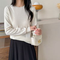 Damen Feiner Rundhals-Pullover aus Kaschmir-Mix mit gerippten Bündchen Nord Taschen - Cremeweiß
