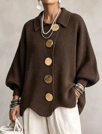 Damen Langarm-Strickjacke mit Knöpfen - Mokka