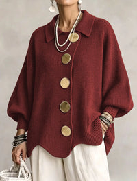 Damen Langarm-Strickjacke mit Knöpfen - Rot