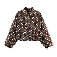 Damen Cropped Bomberjacke mit Ballonärmeln, elastischem Saum und Reverskragen Nord Taschen - Braun gepunktet