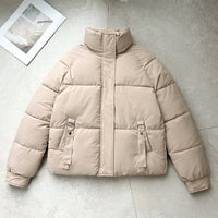 Damen kurze Steppjacke mit hohem Stehkragen und D-Ring-Tasche - Khaki