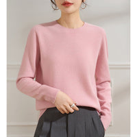Damen Feiner Rundhals-Pullover aus Kaschmir-Mix mit gerippten Bündchen Nord Taschen - Blütenrosa