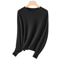 Damen Feiner Rundhals-Feinstrickpullover mit leichter Oversize-Passform Nord Taschen - Diamantschwarz