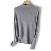 Damen Feiner Stretch-Feinstrickpullover mit halbem Stehkragen und schlanker Silhouette Nord Taschen - Hell meliertes Grau