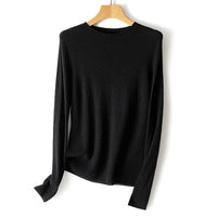 Damen Leichter strukturierter Langarm-Strickpullover mit Rundhals und feiner Crinkle-Optik Nord Taschen - Obsidienschwarz
