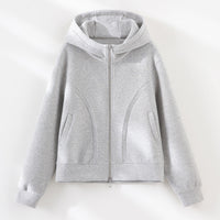 Damen Relaxed-Fleece-Hose mit hoher Taille, Tunnelzug und dekorativer Seitennaht Nord Taschen - Mittelgrau-Leinen (Oberteil)
