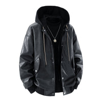 Herren Oversize-Bomberjacke mit Kapuze, Druckknopfblende und Taschen - Schwarz
