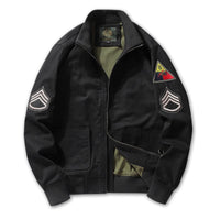 Herren Bomberjacke im Militärstil mit Patches und verdecktem Reißverschluss - Schwarz T31