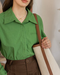 Damen Oversized Hemdbluse mit Brusttasche Nord Taschen - Grün