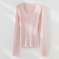 Damen Feinstrick-Langarmshirt mit tiefem U-Boot-Ausschnitt und feiner Rippstruktur Nord Taschen - Zartrosa