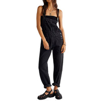 Damen lässige Denim-Latzhose mit praktischen Taschen und verstellbarem Bund Nord Taschen - Schwarz