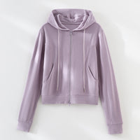 Damen Weite Satin-Loungehose mit elastischem Bund und Eingrifftaschen Nord Taschen - Violettes Oberteil