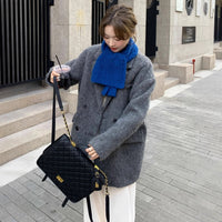 Damen Grobgestrickter Wollmix-Longmantel mit Oversize‑Silhouette und doppelreihiger Knopfleiste Nord Taschen - Edles Grau – Premium‑Serie