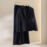 Damen Zweiteiliges Business-Kostüm mit tailliertem Blazer und weitem Midirock Nord Taschen - Marineblau, 2-teilig