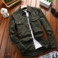 Herren Canvas-Overshirt mit Klappbrusttaschen und verstärkten Nähten - Olivgrün