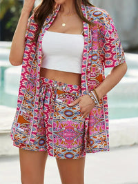 Hana | Damen Kimono-Set Shorts Blumenmuster Sommer - Rosa