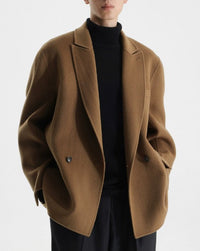 Herren Boxy Wollmix-Kurzmantel mit Doppelknopf und fallendem Revers Nord Taschen - Camel