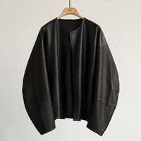 Damen Oversized Lederjacke Nord Taschen - Schwarz