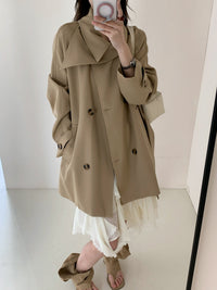 Damen Kurztrench mit extra weitem Revers, Raglanärmeln und Hornknopfdetails Nord Taschen - Khaki