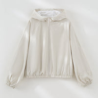Damen Leichte Kapuzenjacke mit Kurzreißverschluss, Raglanärmeln und elastischem Saum Nord Taschen - Hellbrauner Mantel