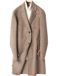 Herren Strukturierter Longcoat aus Wollmix mit fallendem Revers und Ein-Knopf-Verschluss Nord Taschen - Mischbraun