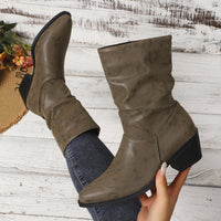 Damen Slouch-Stiefeletten mit Blockabsatz und pflegeleichtem Material - Khaki