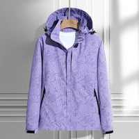 Damen leichte Regen- und Windjacke mit Kapuze und Blattmuster - Damen - Hellviolett