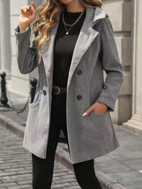 Damen Jacke mit großen Knöpfen, Reverskragen und Taschen - Grau