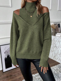 Damen Rollkragenpullover mit langen Ärmeln - Olivgrün