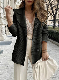 Damen Strickblazer mit doppelter Knopfleiste und Reverskragen - Schwarz