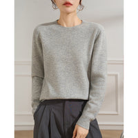 Damen Feiner Rundhals-Pullover aus Kaschmir-Mix mit gerippten Bündchen Nord Taschen - Muschelgrau