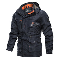 Herren Feldparka mit Kapuze, Taschen und Tunnelzug - Blau