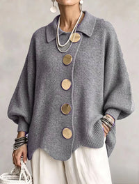 Damen Langarm-Strickjacke mit Knöpfen - Grau