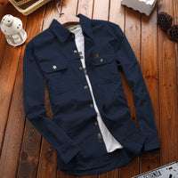 Herren Canvas-Overshirt mit Klappbrusttaschen und verstärkten Nähten - Dunkelblau