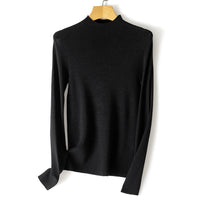 Damen Feiner Stretch-Feinstrickpullover mit halbem Stehkragen und schlanker Silhouette Nord Taschen - Obsidienschwarz