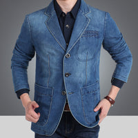 Herren Jeansblazer im schmalen Schnitt mit Used-Effekt und Taschen - Hellblau