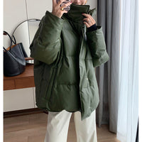 Damen Trendige Oversized Daunenjacke Nord Taschen - Dillgrün