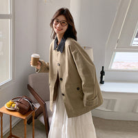 Damen Oversized Übergangsjacke mit Kontrastkragen und karierter Aufschlagmanschette Nord Taschen - Khaki
