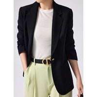 Damen Taillierter Ein-Knopf-Blazer mit aufgesetzten Taschen und schmalem Revers Nord Taschen - Schwarz