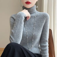 Damen Slim Fit Rollkragenpullover - Mittelgrau